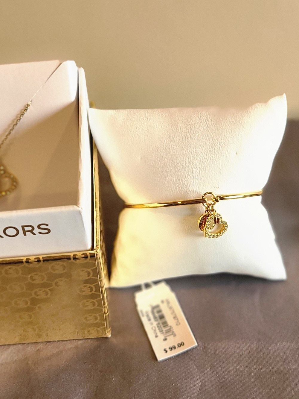 Michael Kors Gold Heart & Padlock Charm Necklace and Bangle Set - Picture 7 of 7